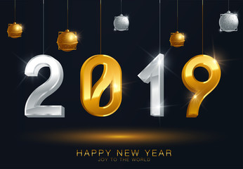 2019 Happy New Year or Christmas Background creative greeting card design, can be used for flyers, invitation, posters, brochure, banners, calendar