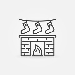 Christmas Fireplace with gifts vector icon in thin line style