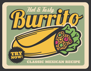 Fototapeta premium Burrito Mexican cuisine dish, vector