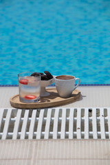 a cup of turkish coffee near the pool