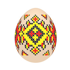 the easter egg with ukrainian cross-stitch ethnic pattern. pysanka ornament. isolated vector.