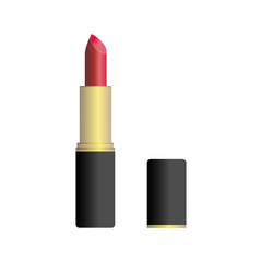 Fototapeta premium Vector illustration of isolated red lipstick in gold and black tube