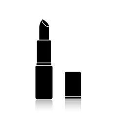 Vector illustration of isolated black silhouette lipstick with reflection on a white background