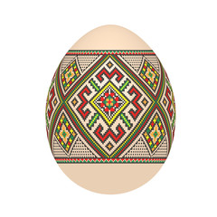 the easter egg with ukrainian cross-stitch ethnic pattern. pysanka ornament. isolated vector.