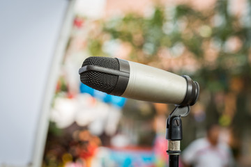 Close up of microphone in public place