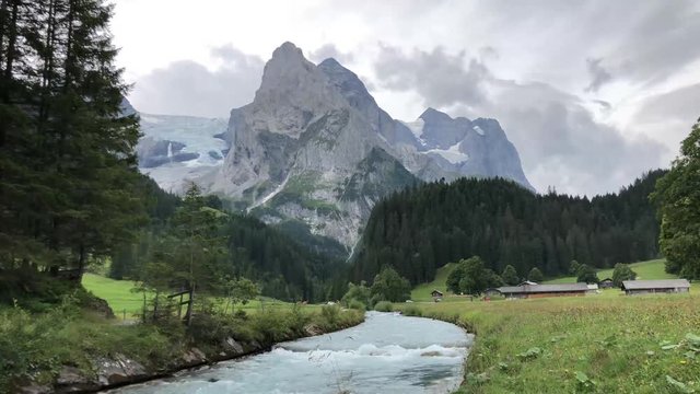 view towards the Wetterhorn in the Rosenlauivalley in Switzerland