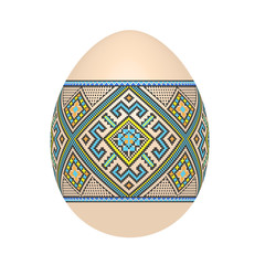 the easter egg with ukrainian cross-stitch ethnic pattern. pysanka ornament. isolated vector.