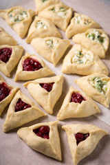 raw patties in the form of a triangle