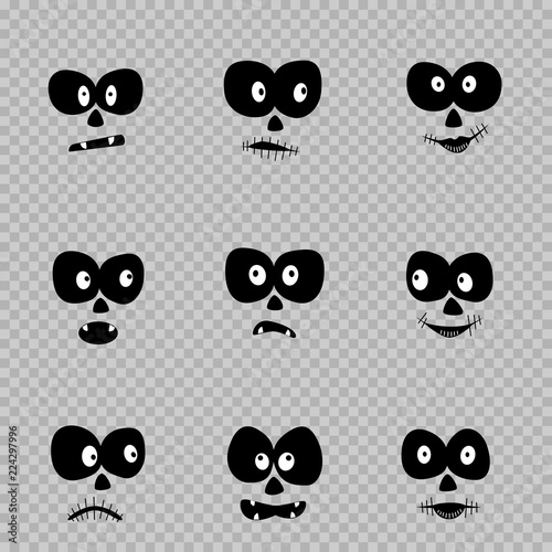 cartoon day of the dead eyes set template on transparent background