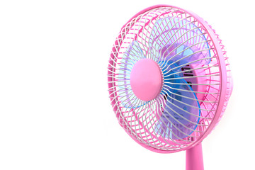 Pink electric table fan isolated on white