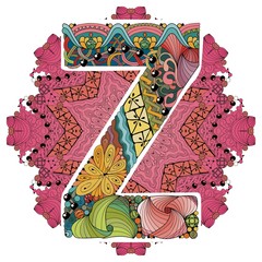 Mandala with letter Z. Vector decorative zentangle object