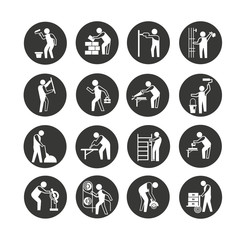 industrial worker icon set in circle button