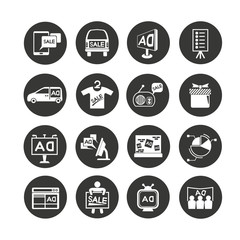 advertising and marketing icon set in circle button
