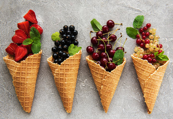 ice cream cones with berries
