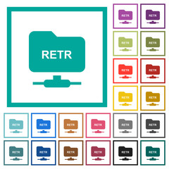 FTP retrieve file flat color icons with quadrant frames