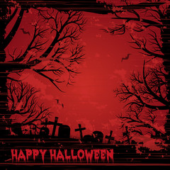 Happy Halloween night background with bloody red sky.Grunge style