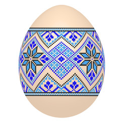 the easter egg with ukrainian cross-stitch ethnic pattern. pysanka ornament. isolated vector.
