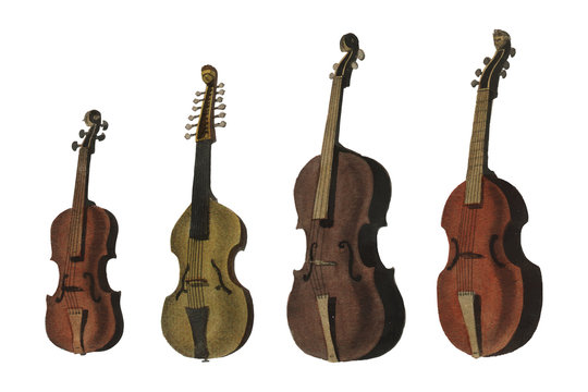 A collection of antique violin, viola, cello and more from Encyclopedia Londinensis; or Universal Dictionary of Arts, Sciences and Literature (1810). Digitally enhanced by rawpixel.