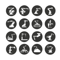 industrial robot icons in circle buttons