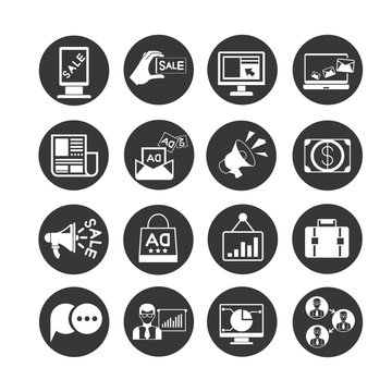 marketing and advertising icon set in circle button