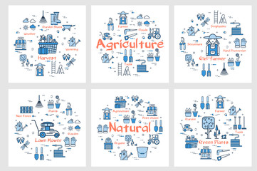 Six banners of farming and agriculture concept - obrazy, fototapety, plakaty