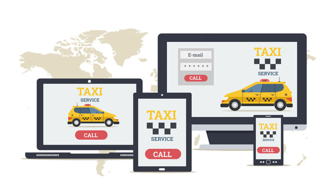 Long flat banner - Online taxi service on devices