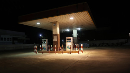 Old gas station in night