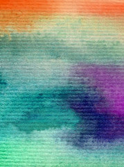 Watercolor abstract bright colorful textural background handmade . Painting of sky and clouds during sunrise . Modern cosmic pattern . Shine