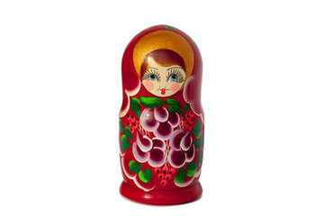 Matreshka Russian doll souvenir  bright red on white background isolated closeup