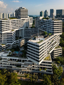 The Interlace Stacked Living In Singapore City Drone Aerial View 