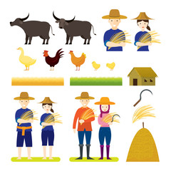 Thai Farmer with Animals Set, Character and Objects, Rice Product