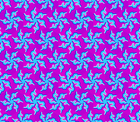 Colorful background with snowflakes in techno style. Spin illusion. Seamless pattern.