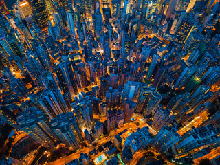 Aerial view of Hong Kong Downtown. Financial district and business centers in smart city,...