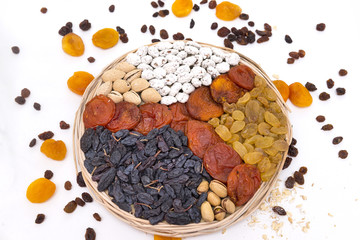 dried fruits, dried apricots, grapes,