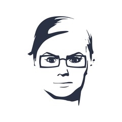 Face front view. Elegant silhouette of a woman wearing spectacles
