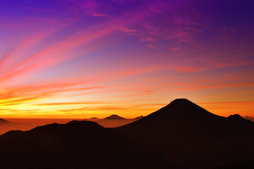 Silhouette Sindoro Mountain from Sikunir