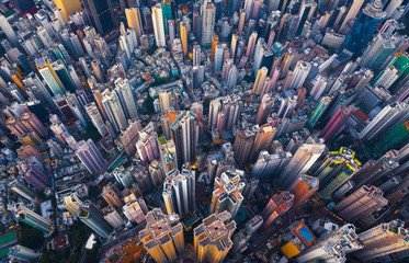 Aerial view of Hong Kong Downtown. Financial district and business centers in smart city in Asia....