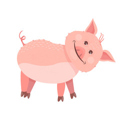 Funny Piggy symbol 2019 new year. The pig stands and smiles