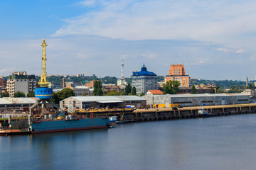 Fototapeta premium River cargo port in Kiev, Ukraine