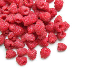 Fresh ripe raspberries on white background
