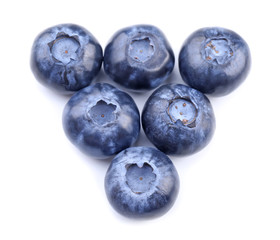 Ripe blueberries on white background