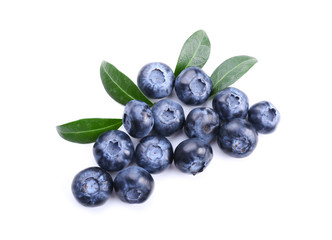 Ripe blueberries on white background
