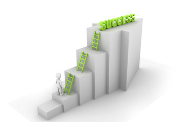 3d rendered business man stepping up to his successful business growth on white background