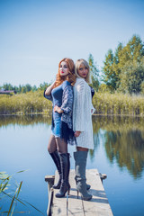 Autumn nature and people concept - Young beautiful women have a rest in autumn time. Pretty nice girls travel is relax. Enjoying at day, concept casual fashion stylish vacations outdoor 