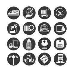 shipping and logistics icon set in circle button