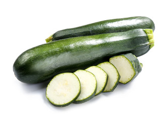 Fresh zucchinis on white background