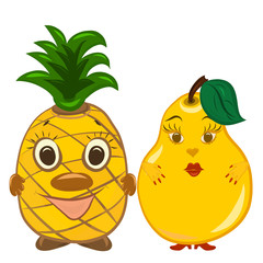 Happy pineapple and serious pear, funny fruits