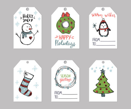 Set of six Christmas gift tags templates