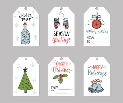 Set of six Christmas gift tags templates
