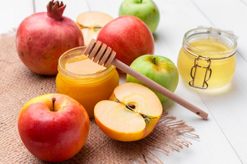 Apple and honey, traditional food of jewish New Year - Rosh Hashana.